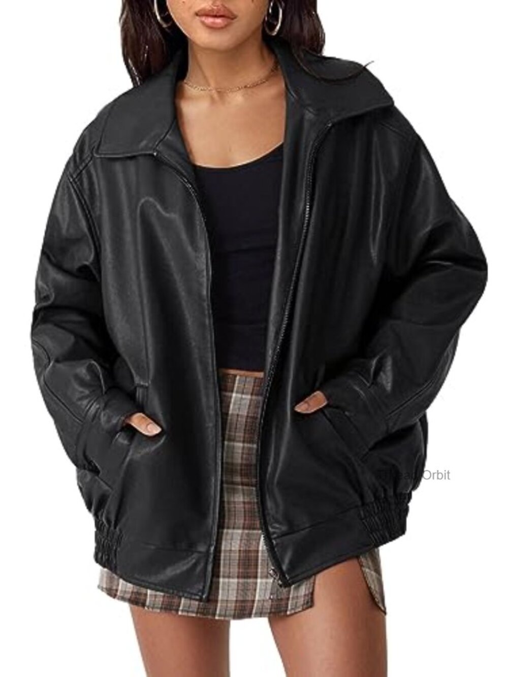 Women's Oversized Faux Leather Jacket Boyfriend Moto Coat